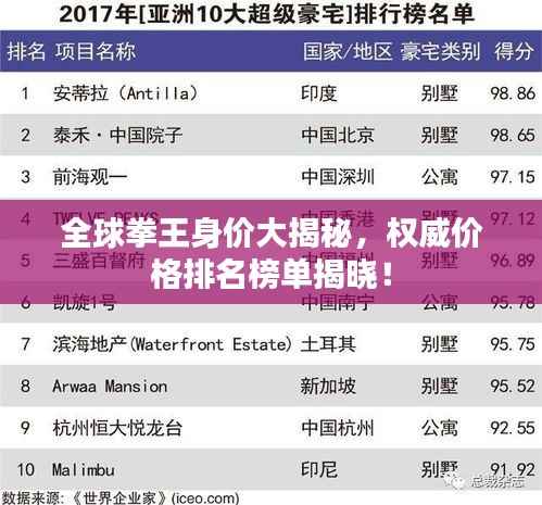 全球拳王身价大揭秘,权威价格排名榜单揭晓!
