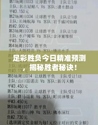足彩胜负今日精准预测，揭秘胜者秘诀！