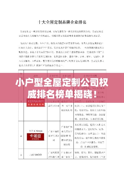 小户型全屋定制公司权威排名榜单揭晓！